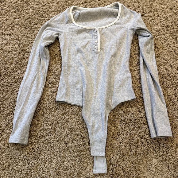 aerie Tops - Aerie Light Gray Long Sleeve Bodysuit